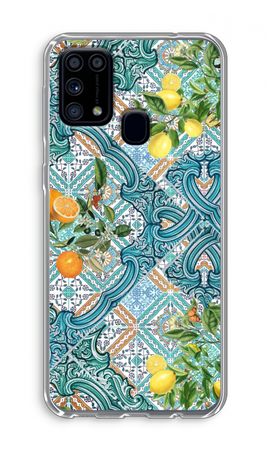 Blue tiles, lemons and oranges