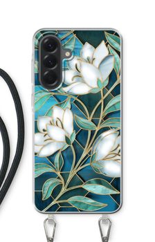 Flores azules de vidriera