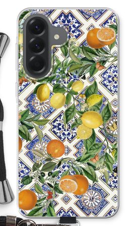Blue tiles, lemons and oranges
