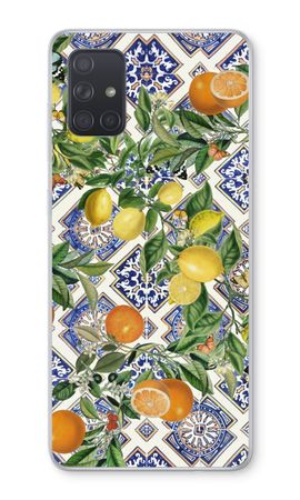 Blue tiles, lemons and oranges