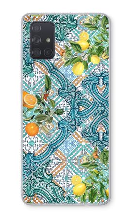Blue tiles, lemons and oranges