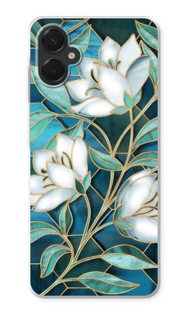 Blue stained glass flowers