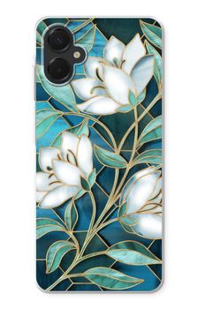 Fleurs en vitrail bleu