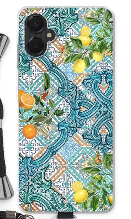 Blue tiles, lemons and oranges