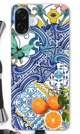 Blue tiles and oranges