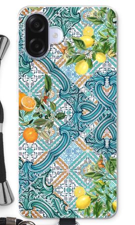 Blue tiles, lemons and oranges