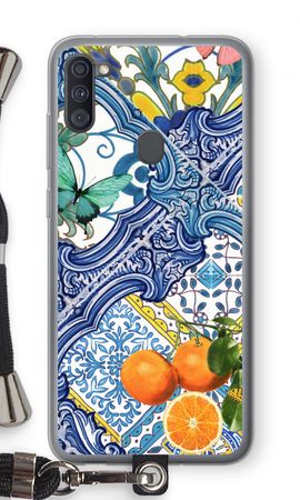 Blue tiles and oranges