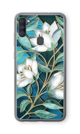 Blue stained glass flowers