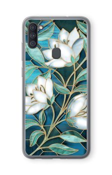 Blue stained glass flowers