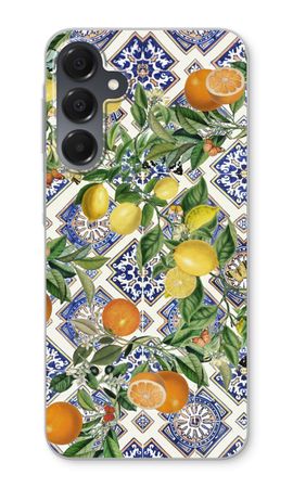 Blue tiles, lemons and oranges