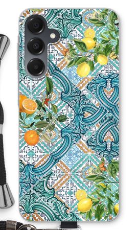 Blue tiles, lemons and oranges