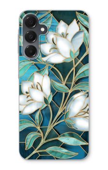 Blue stained glass flowers