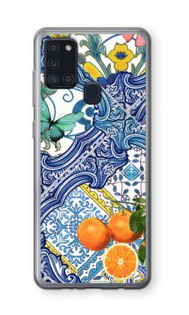 Blue tiles and oranges