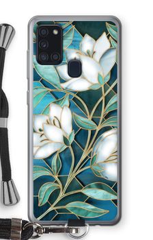 Blauwe glas-in-lood bloemen