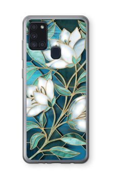 Fleurs en vitrail bleu