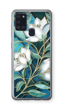 Blue stained glass flowers