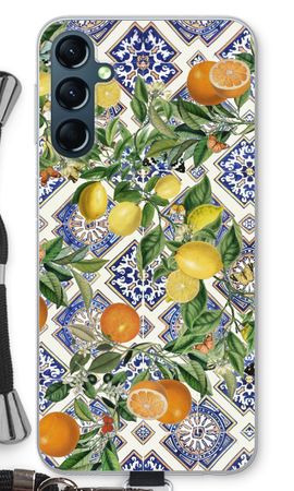 Blue tiles, lemons and oranges