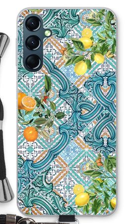 Blue tiles, lemons and oranges