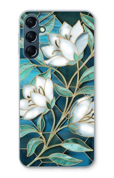 Fleurs en vitrail bleu