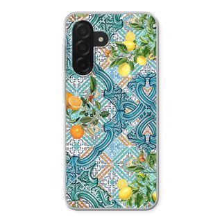 Blue tiles, lemons and oranges