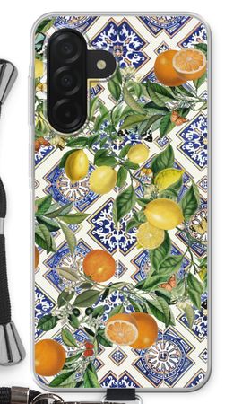 Blue tiles, lemons and oranges