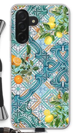 Blue tiles, lemons and oranges