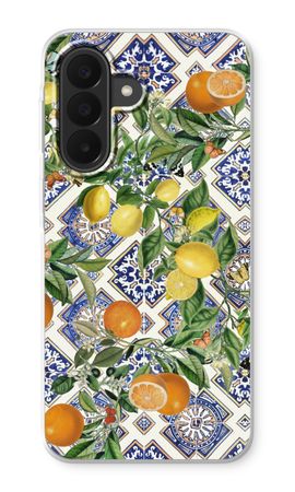 Blue tiles, lemons and oranges