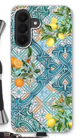 Blue tiles, lemons and oranges