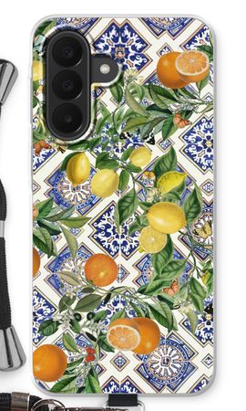 Blue tiles, lemons and oranges