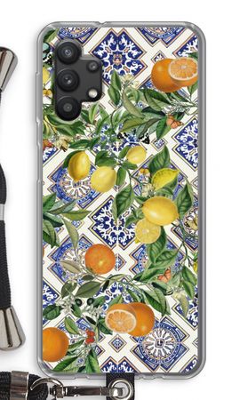 Blue tiles, lemons and oranges