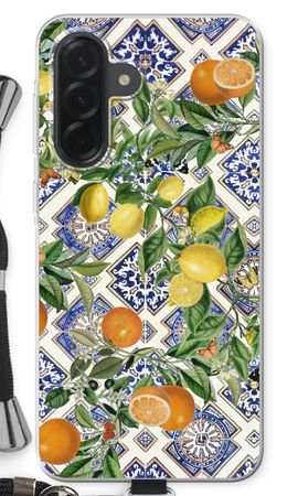 Blue tiles, lemons and oranges