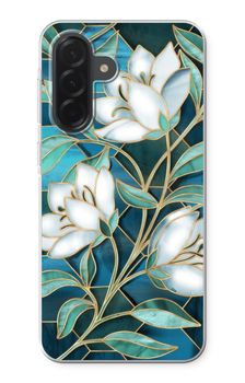 Fleurs en vitrail bleu