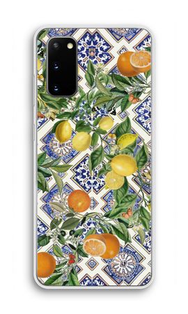 Blue tiles, lemons and oranges