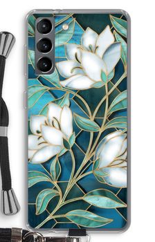 Blauwe glas-in-lood bloemen