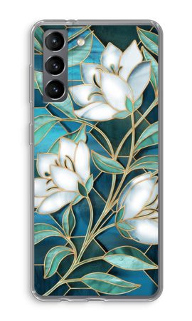 Blue stained glass flowers