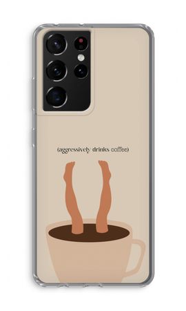 Aggressively drinks coffee