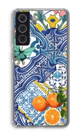 Blue tiles and oranges