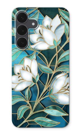 Blue stained glass flowers