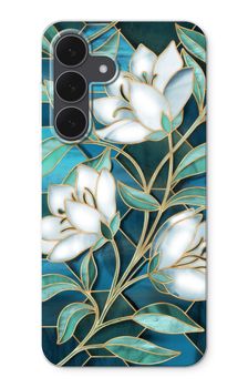 Flores azules de vidriera