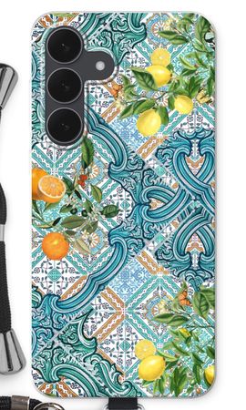 Blue tiles, lemons and oranges