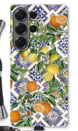 Azulejos azules, limones y naranjas