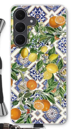Blue tiles, lemons and oranges