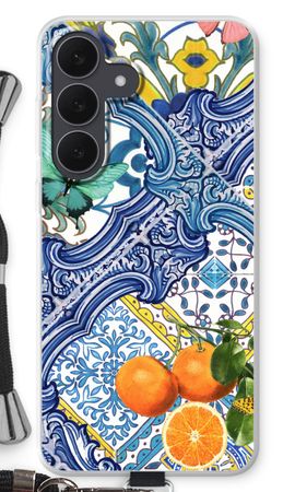 Blue tiles and oranges