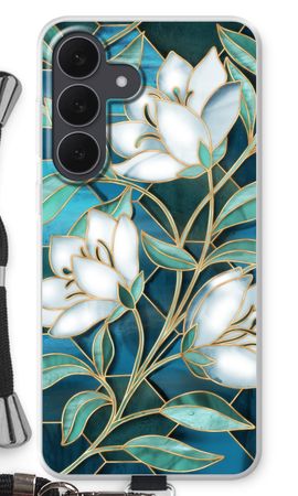 Blauwe glas-in-lood bloemen