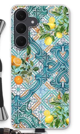 Blue tiles, lemons and oranges