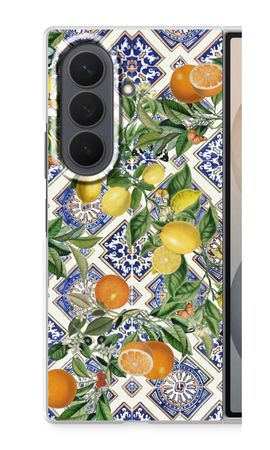 Blue tiles, lemons and oranges