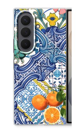 Blue tiles and oranges
