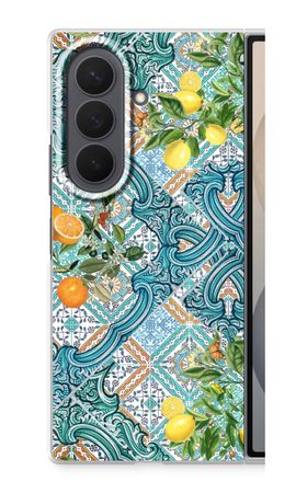 Blue tiles, lemons and oranges