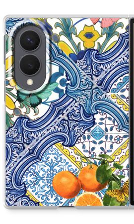Blue tiles and oranges