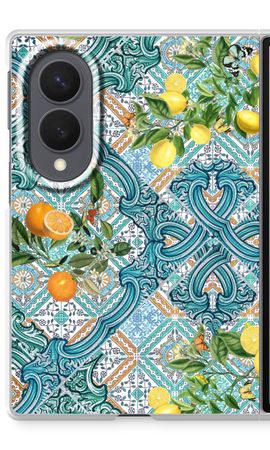 Blue tiles, lemons and oranges